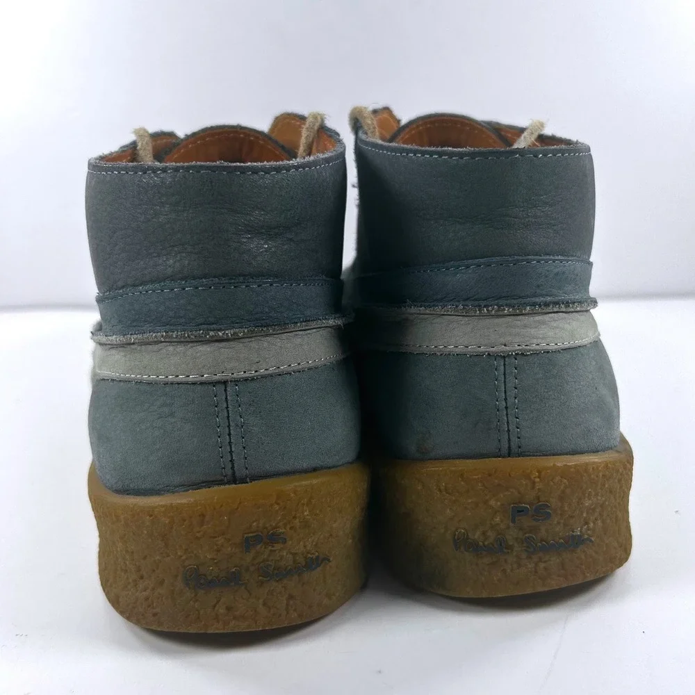 PS Paul Smith Mens Blue Grey Leather Crepe Sole Chukka Boots Size 9 UK